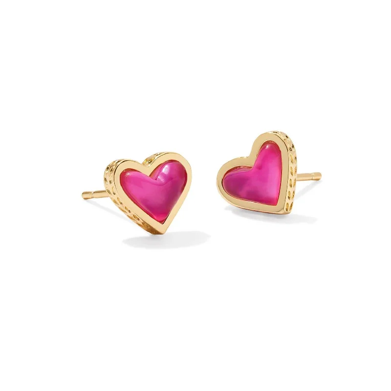 Vintage Gold Earrings-Kendra Scott | Framed Ari Heart Gold Stud Earrings in Azalea Illusion