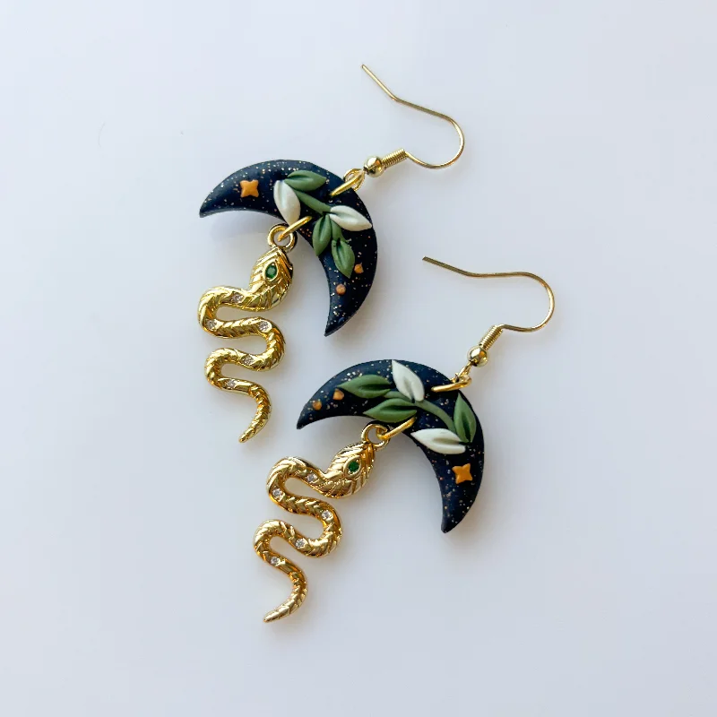 Artistic Drop Earrings-VINE MOON SNAKE EARRINGS