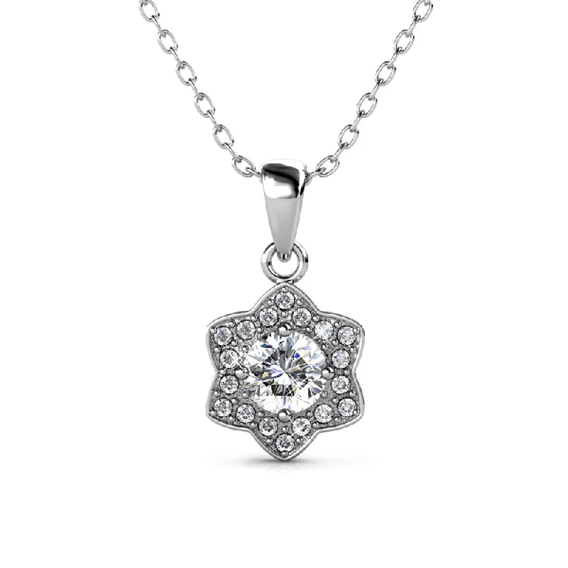 Designer Necklace for Special Occasions-Poppy 18k White Gold Plated Necklace with Simulated Diamond Crystals