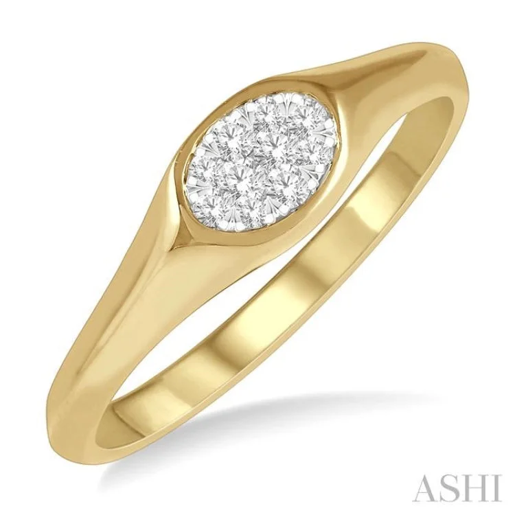 Custom Sterling Silver Ring-1/8 ctw Oval Shape Lovebright Diamond Ring in 14K Yellow And White Gold