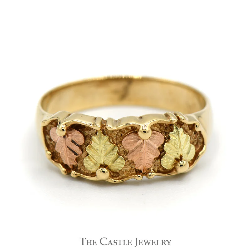 Designer Sapphire Engagement Ring-Leaf Designed Band Ring in 10k Yellow & Rose Gold