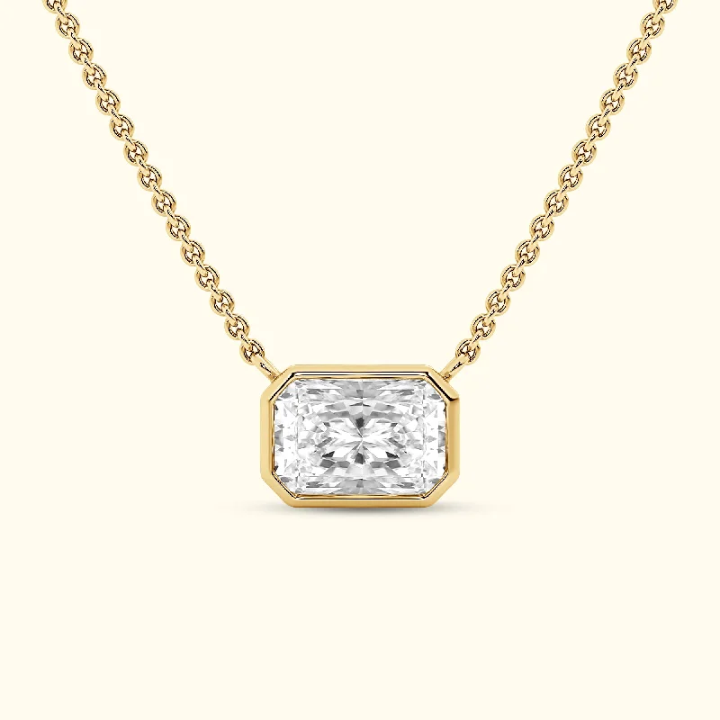 Bridal Necklace for Wedding Day-Bezel Set 2.00ct Radiant Cut Diamond Necklace