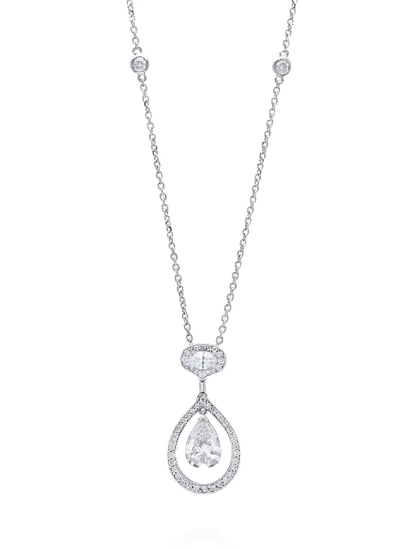 Luxury Silver Necklace-Vintage Palace Pear Diamond Platinum Pendant