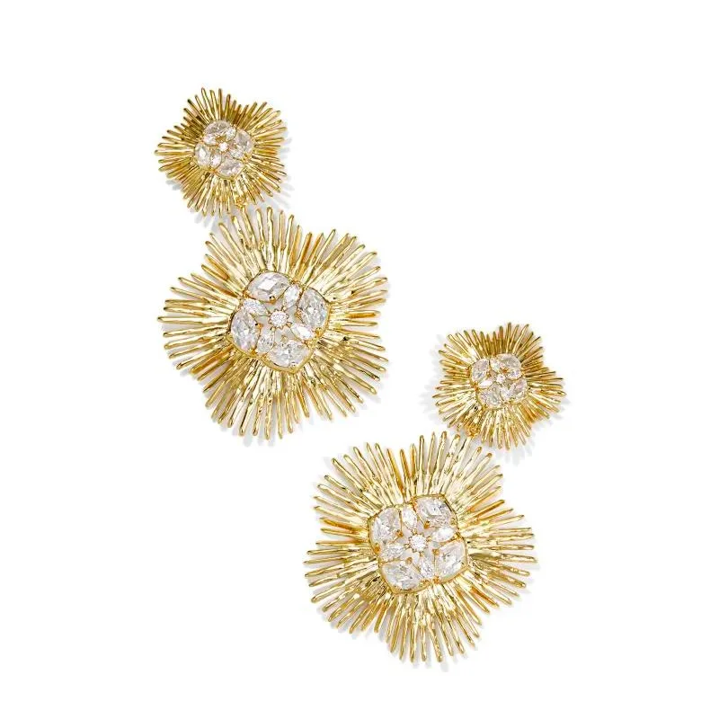 Unique Earrings for Bridesmaids-Kendra Scott | Dira Gold Crystal Statement Earrings in White Mix