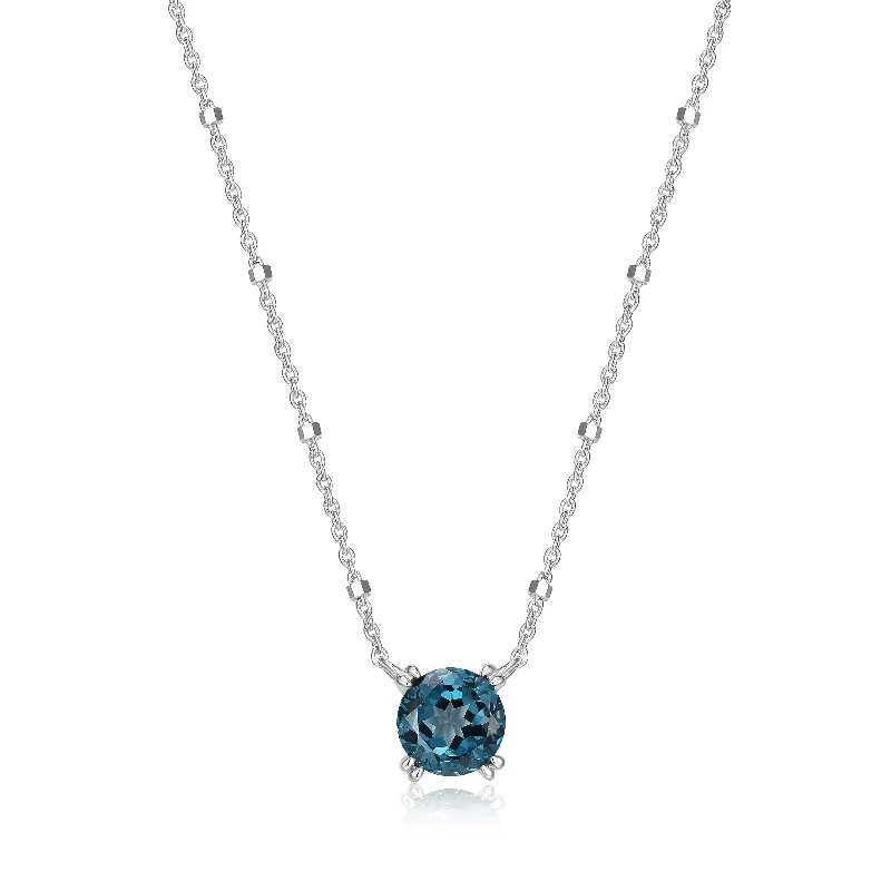 Sparkling Pendant Necklace-Samuel B. London Blue Topaz Solitaire Birthstone Sparkle Necklace - December