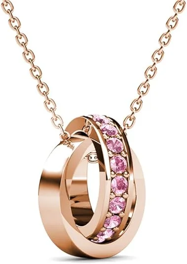 Luxury Pearl Necklace for Wedding-Rosie 18k Rose Gold Plated Pendant Necklace with Pink Swarovski Crystals