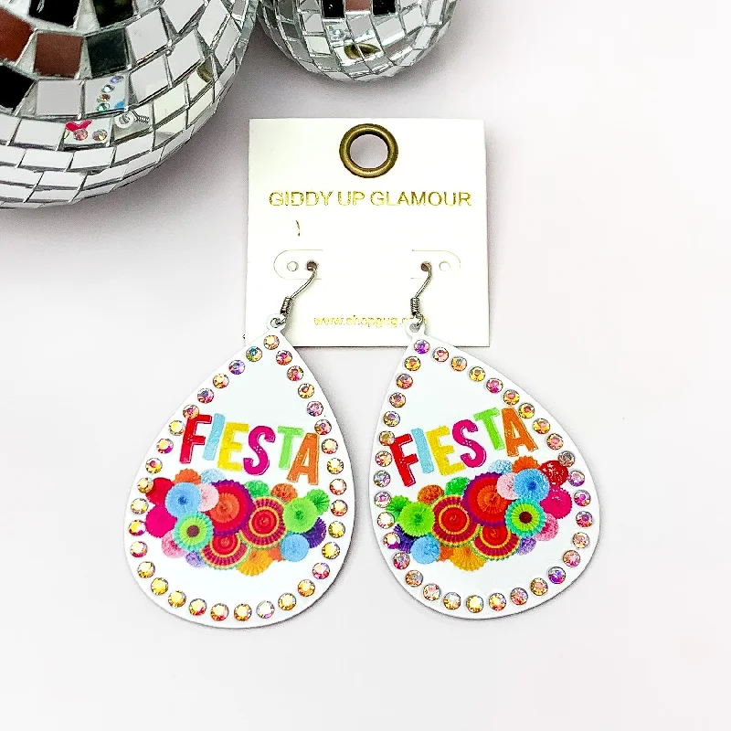 Charming Earrings for Women-Fiesta Teardrop Earrings with AB Crystal Outline in White