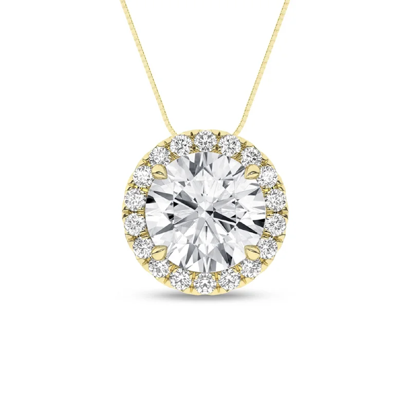 Unique Crystal Necklace-1.15 Carat Round Lab Grown Diamond 14K Gold Halo Necklace