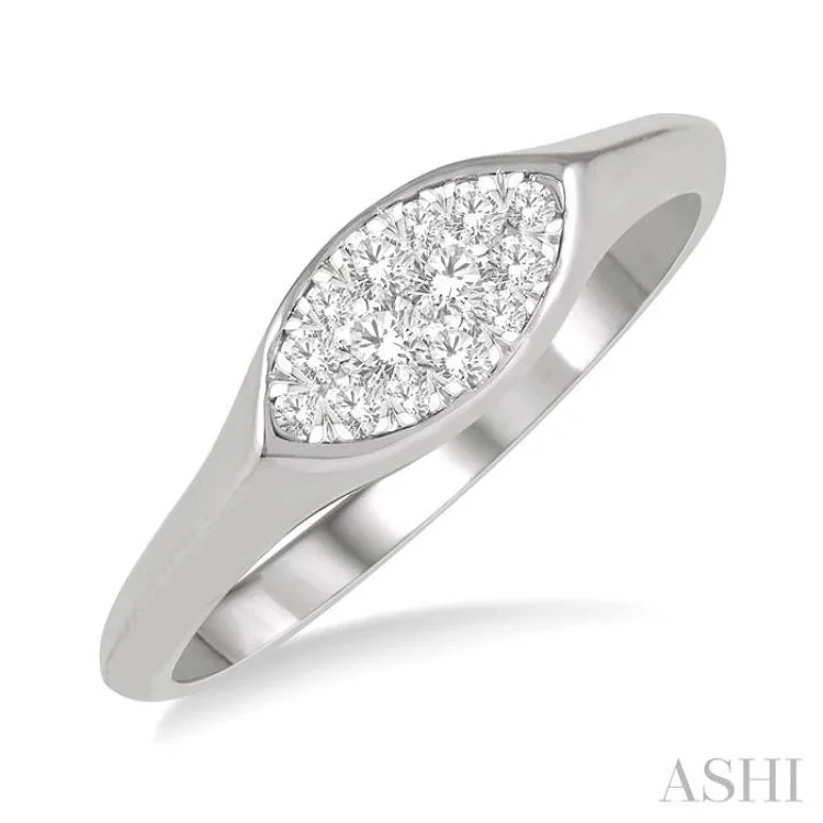 Stackable Engagement Rings-1/5 ctw Marquise Shape Lovebright Round Cut Diamond Ring in 14K White Gold