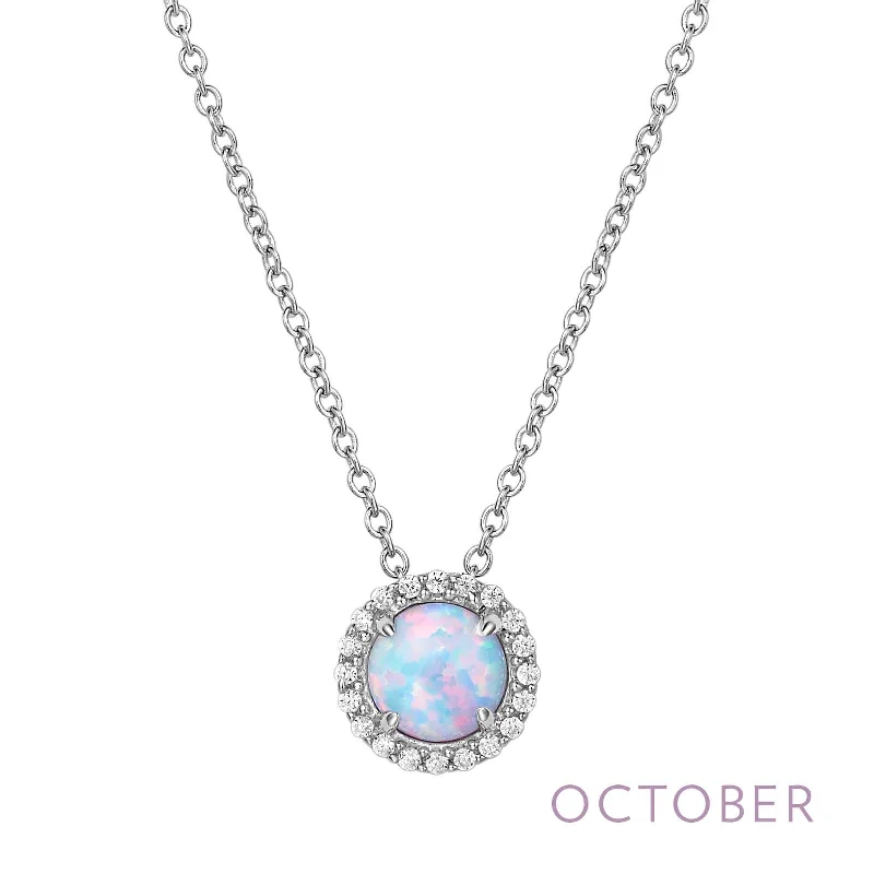 Fashionable Necklace for Women-Lafonn Simulated Diamond & Opal Birthstone Necklace - October BN001OPP