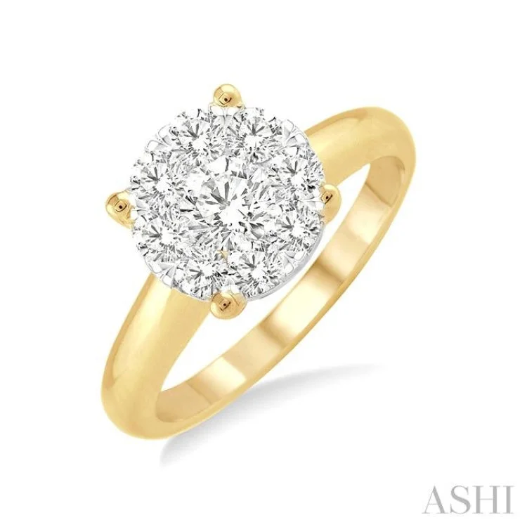 Fashionable Gold Engagement Ring-1/3 Ctw Lovebright Round Cut Diamond Ring in 14K Yellow and White Gold