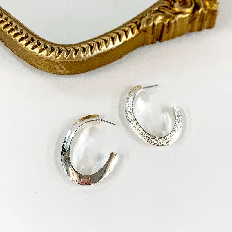 Modern Drop Earrings-Thick Oval Silver Tone Hoop Earrings