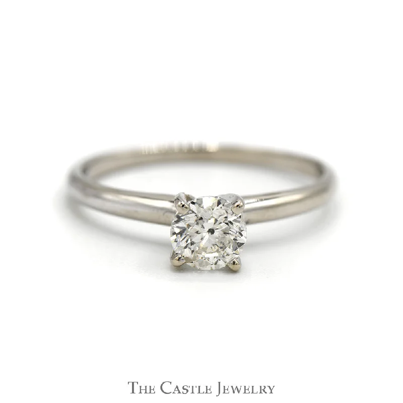 Bold Engagement Ring-3/4ct Round Diamond Solitaire Engagement Ring in 14k White Gold 4 Prong Mounting