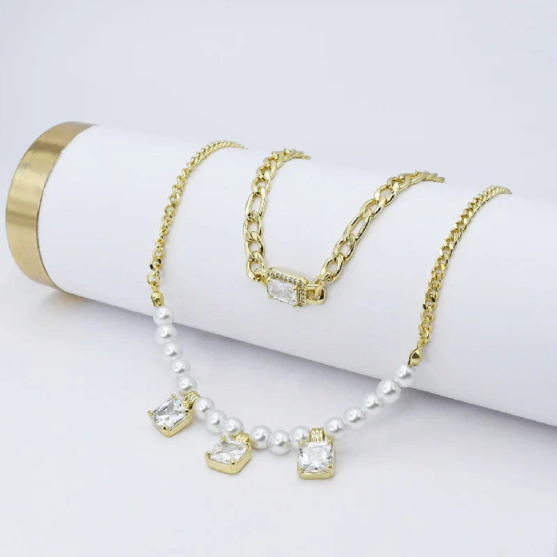 Pearl Necklace for Bride-Pearl Link Layer Necklace