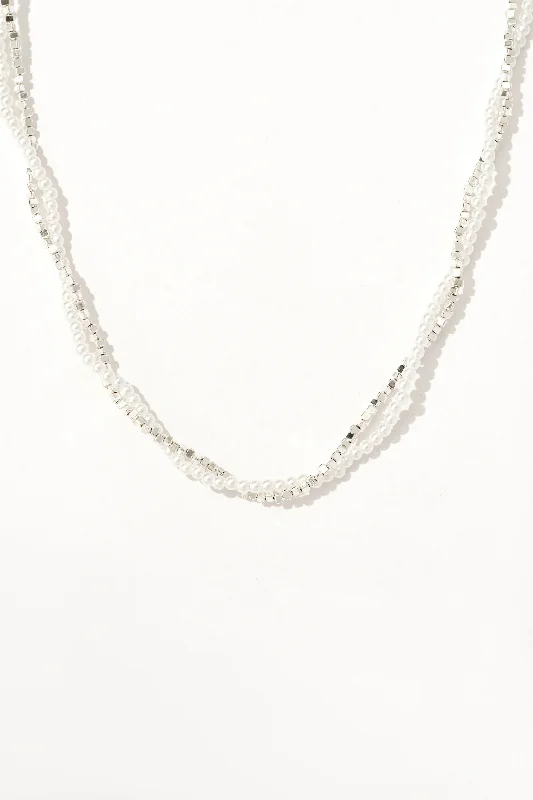 Classic Layered Necklace-Baroque Pearl Silver Wrapped Necklace