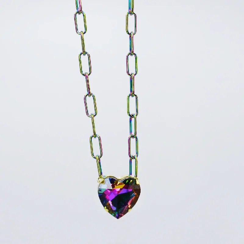 Trendy Choker Necklace-Dazzling Heart Gem Necklace C-27