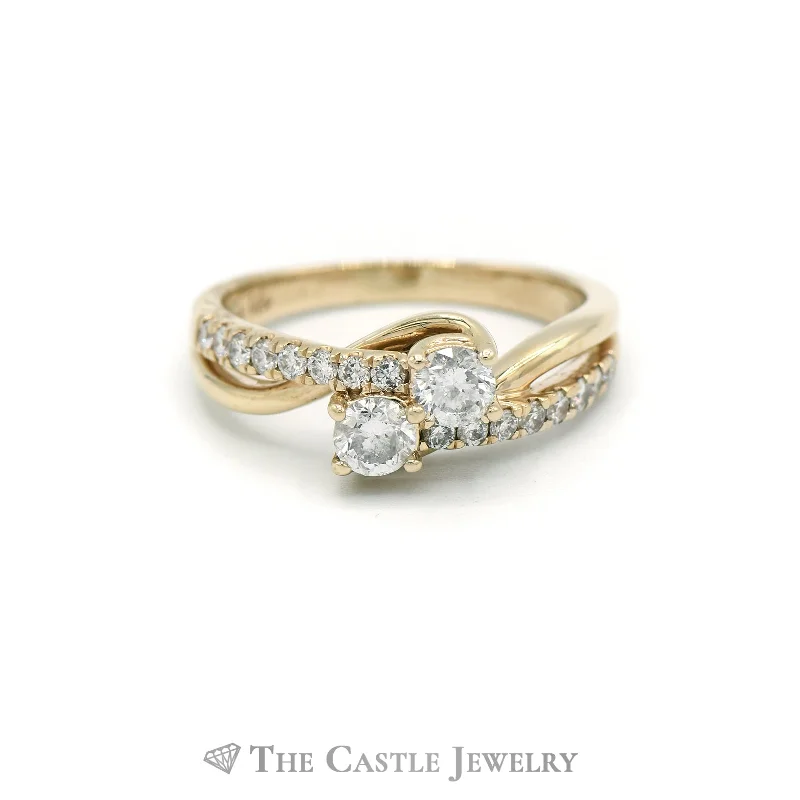 Luxury Engagement Ring Set-1CTTW Ever US Bypass Designed Engagement Ring in 14KT Yellow Gold