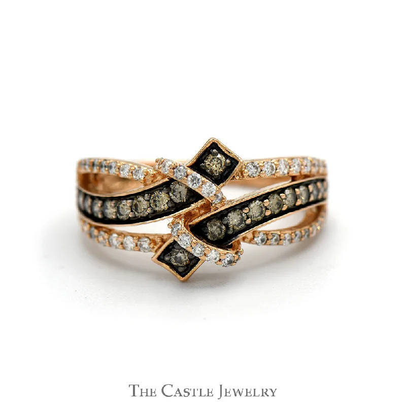 Bridal Engagement Ring-Le Vian 3/4cttw Chocolate & White Diamond Open Twisted Designer Band in 14k Rose Gold