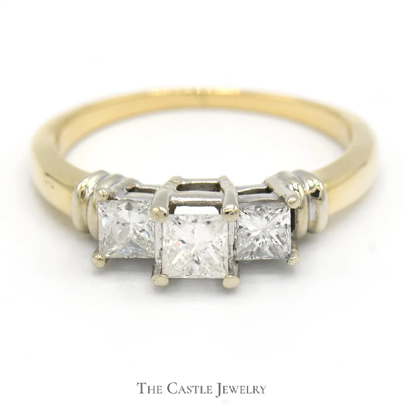 Men's Custom Wedding Ring-3/4cttw Princess Cut 3 Stone Diamond Engagement Ring in 14k Yellow Gold