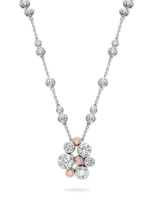 Classic Gemstone Necklace-Raindance Platinum Pink and White Diamond Cluster Pendant