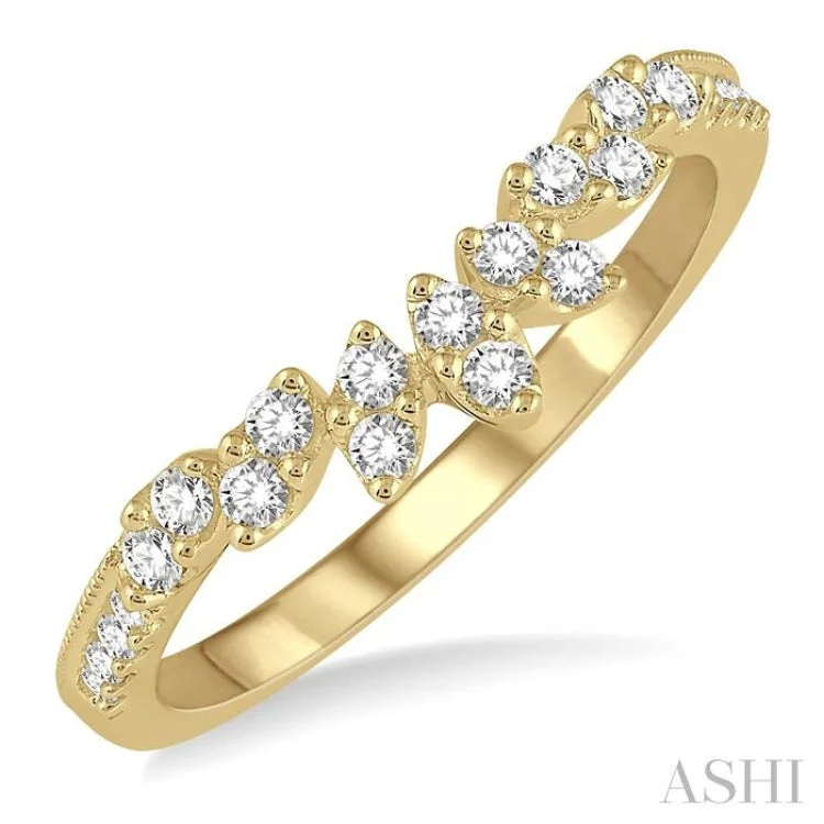 Elegant Wedding Band with Diamonds-1/4 ctw Marquise Garland Round Cut Diamond Wedding Band in 14K Yellow Gold