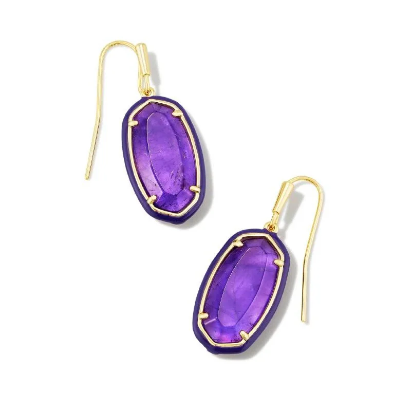 Colorful Earrings for Teens-Kendra Scott | Dani Gold Enamel Framed Drop Earrings in Amethyst