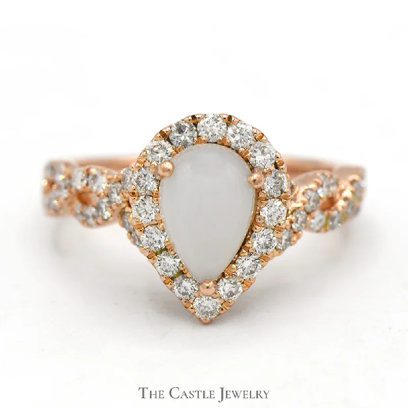 Custom Engagement Ring Set for Women-Neil Lane Designer Pear Cut Moonstone Ring with Diamond Accented Twisted Sides in 14k Rose Gold