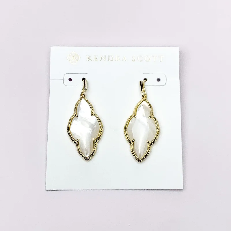 Luxurious Pearl Earrings-Kendra Scott | Abbie Gold Drop Earrings in Ivory Mother of Pearl