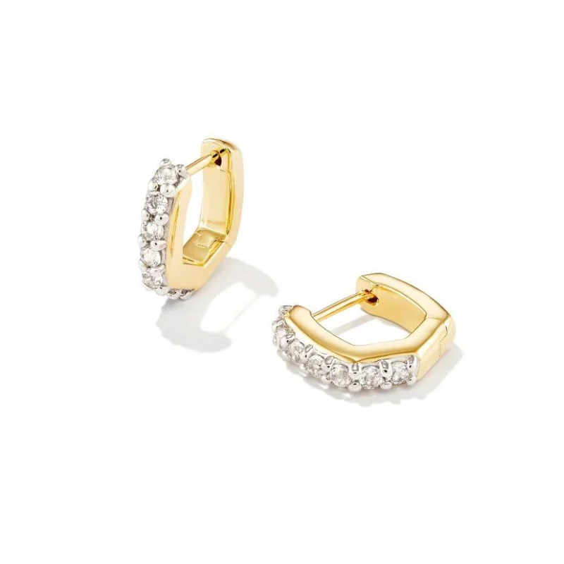 Handmade Earrings for Weddings-Kendra Scott | Davie 18k Gold Vermeil Huggie Earrings in White Topaz