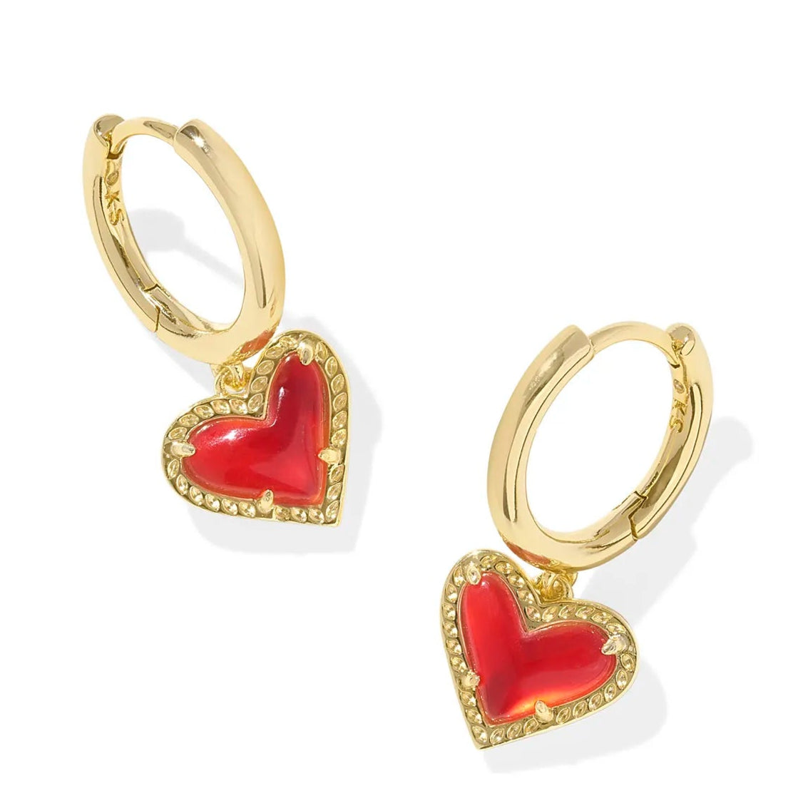 Chic Pearl Earrings-Kendra Scott | Ari Heart Gold Huggie Earrings in Red Illusion