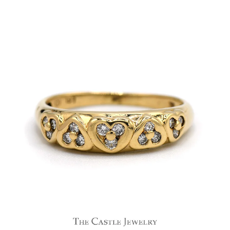 Personalized Name Ring-Diamond Wedding Band with Row of Hearts Design in 10k Yellow Gold