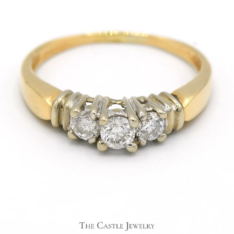 Wedding Ring Set with Sapphire-1/2cttw Three Stone Diamond Engagement Ring in 14k Yellow Gold