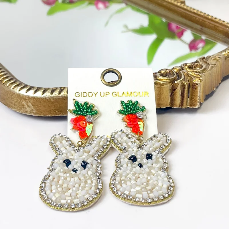 Colorful Drop Earrings for Women-Bunny Beaded Earrings in White