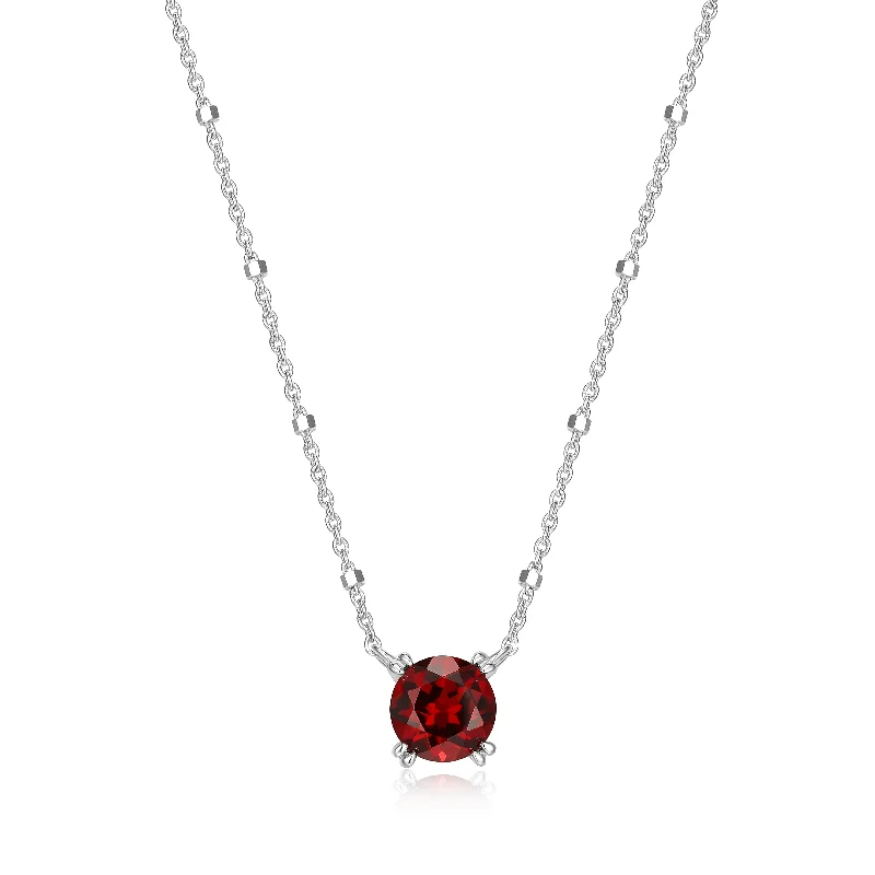 Simple Gold Necklace with Gemstone-Samuel B. Garnet Solitaire Birthstone Sparkle Necklace - January