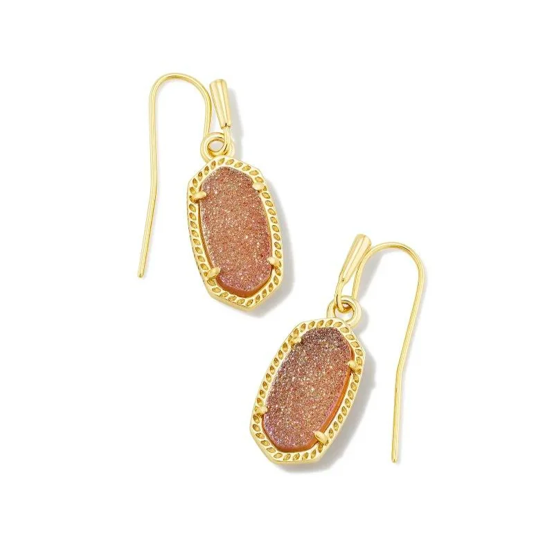 Rose Gold Earrings-Kendra Scott | Lee Gold Drop Earrings in Spice Drusy