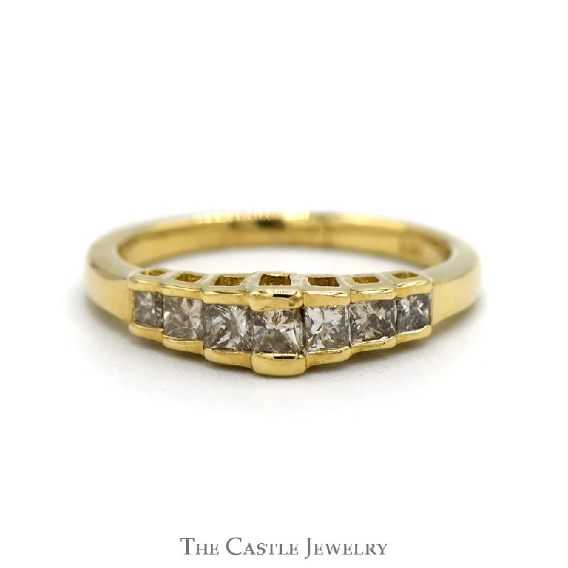 Diamond Engagement Ring-1/2cttw 7 Princess Cut Diamond Band in 14k Yellow Gold Graduated Step Mounting