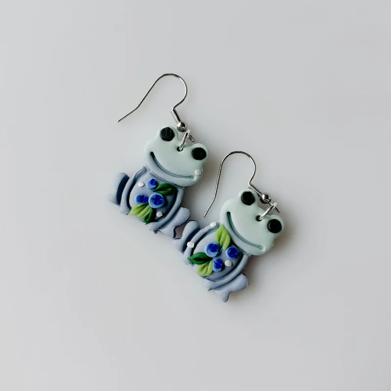 Artistic Drop Earrings-BLUEBERRY FROG EARRINGS