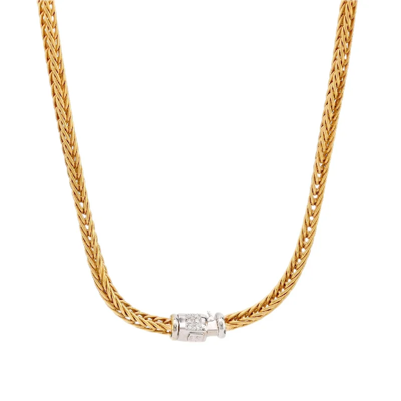 Trendy Layered Necklace for Teens-La Pepita Italy diamond 18k matte yellow and white gold wheat weave necklace