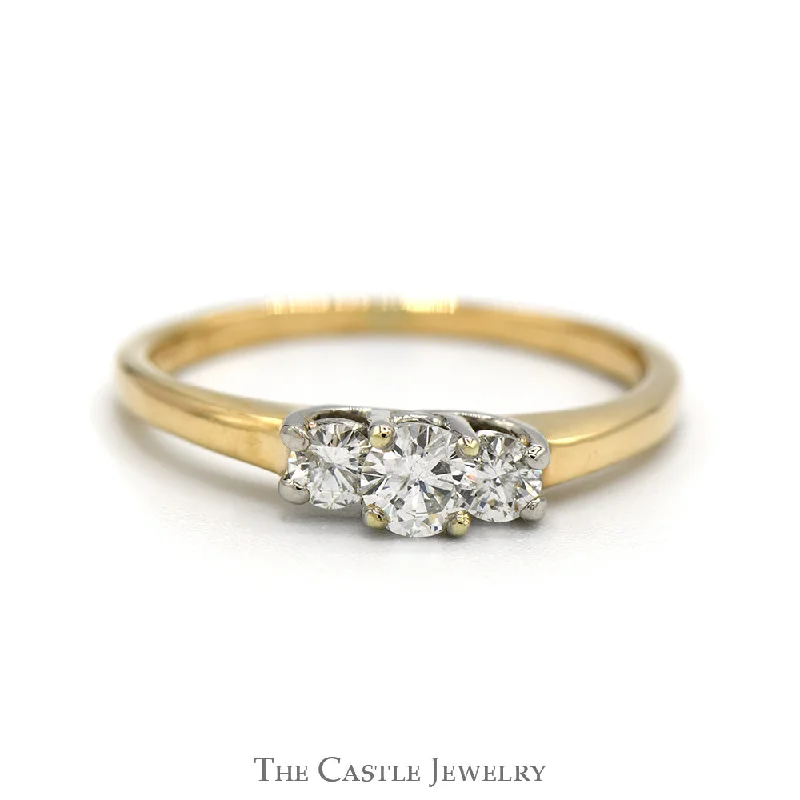 Rose Gold Wedding Ring-Three Stone Round Diamond Engagement Ring in 14k Yellow Gold