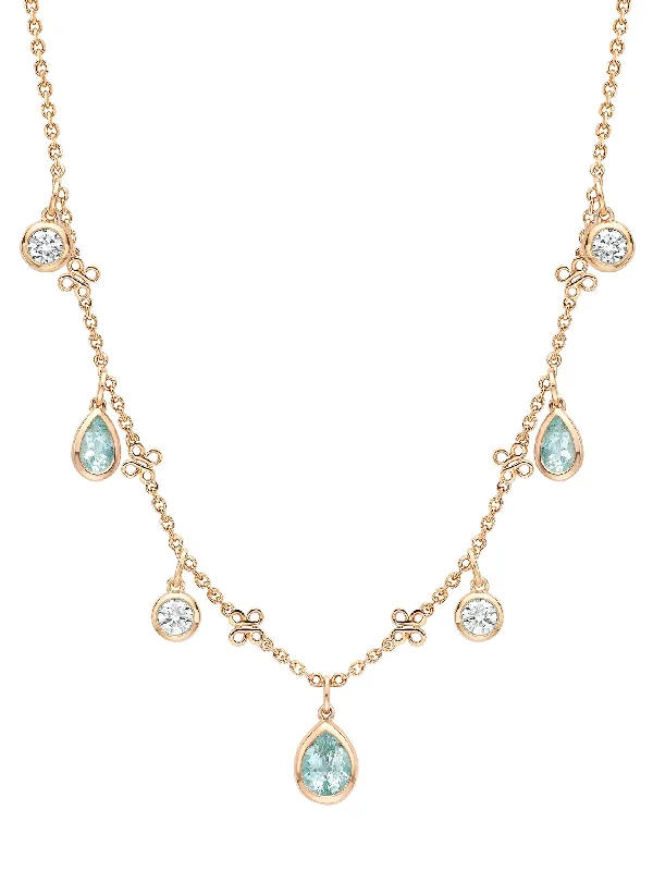 Diamond Pendant Necklace-Beach Pear Cut Paraiba and Diamond Rose Gold Necklace