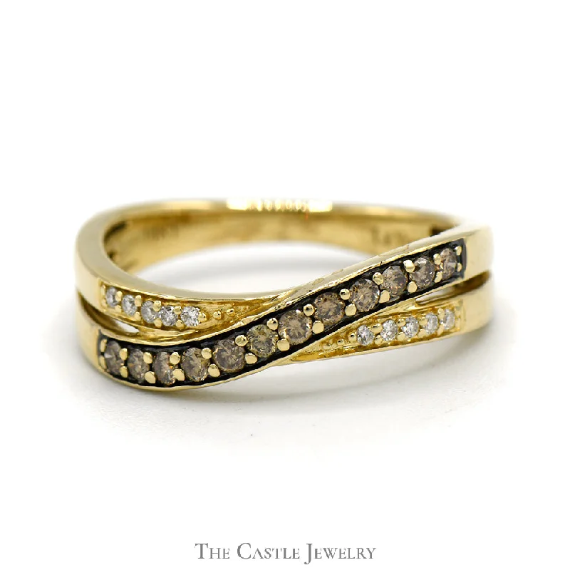 Beautiful Gold Wedding Band-Le Vian Chocolate and White Diamond Crossover Band in 14k Yellow Gold