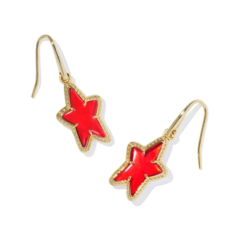 Pearl Drop Earrings-Kendra Scott | Ada Gold Small Star Drop Earrings in Red Illusion