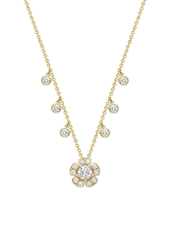 Simple Silver Necklace for Brides-Secret Garden Medium Yellow Gold Diamond Pendant