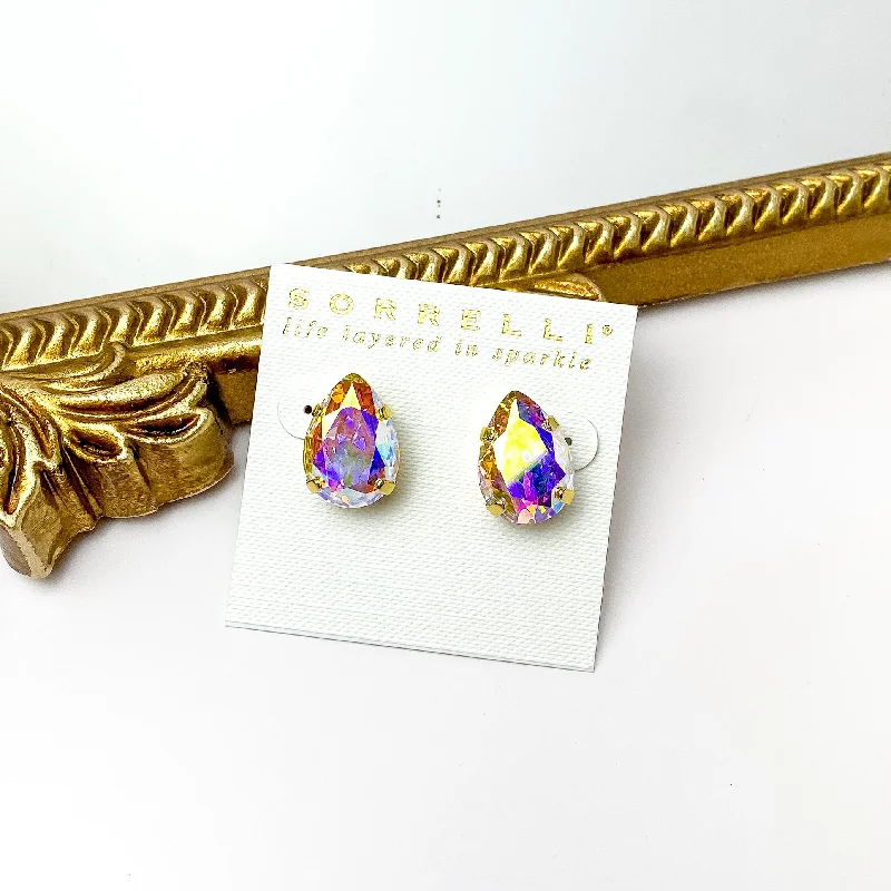 Bridal Earrings with Pearls-Sorrelli | Eileen Stud Earrings in Bright Gold Tone and Aurora Borealis Crystals