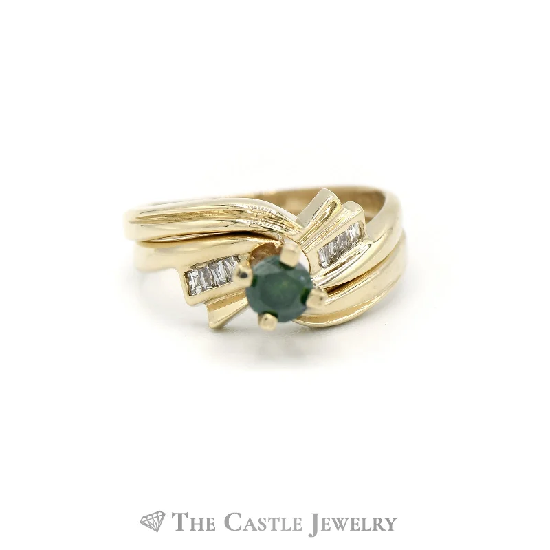 Personalized Name Ring-.50CTTW Green Diamond with Diamond Accents Bridal Set in 14KT Yellow Gold