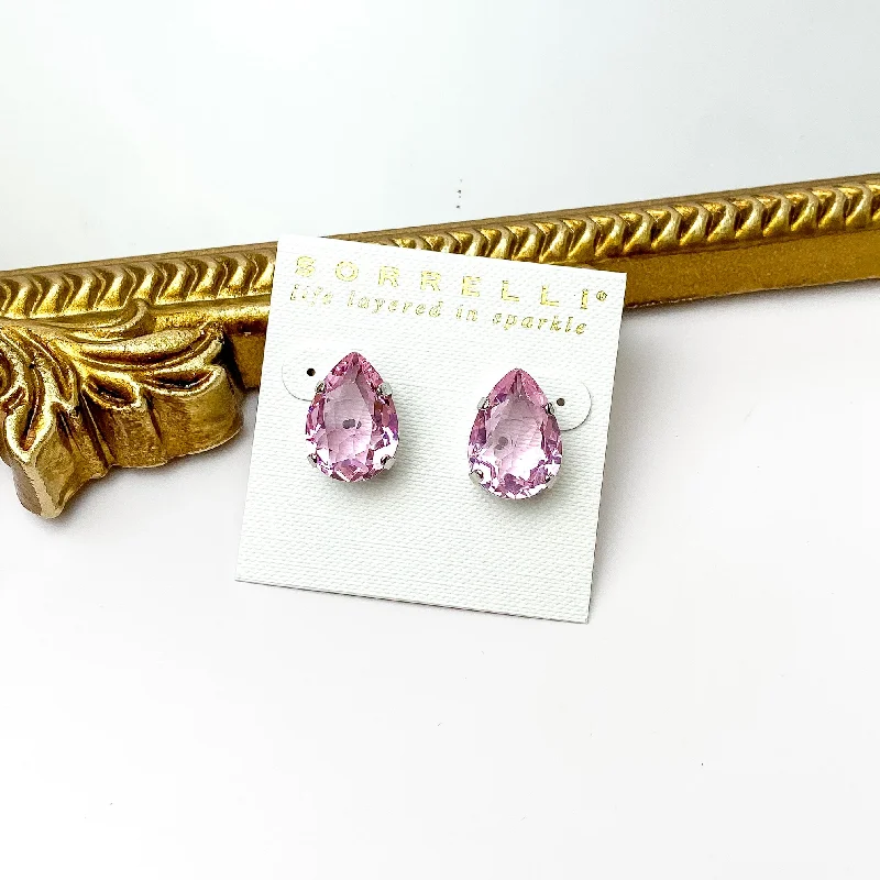 Dainty Earrings for Women-Sorrelli | Eileen Stud Earrings in Palladium Silver Tone and Pink Pineapple Crystals