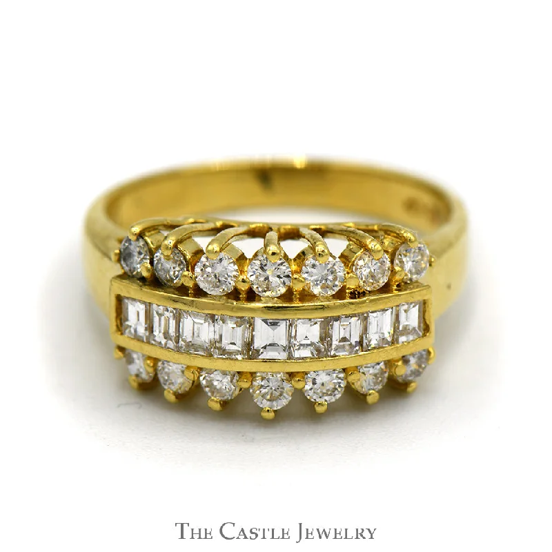 Birthstone Wedding Ring-Channel Set Baguette Diamond Ring with Round Accents in 18K Gold