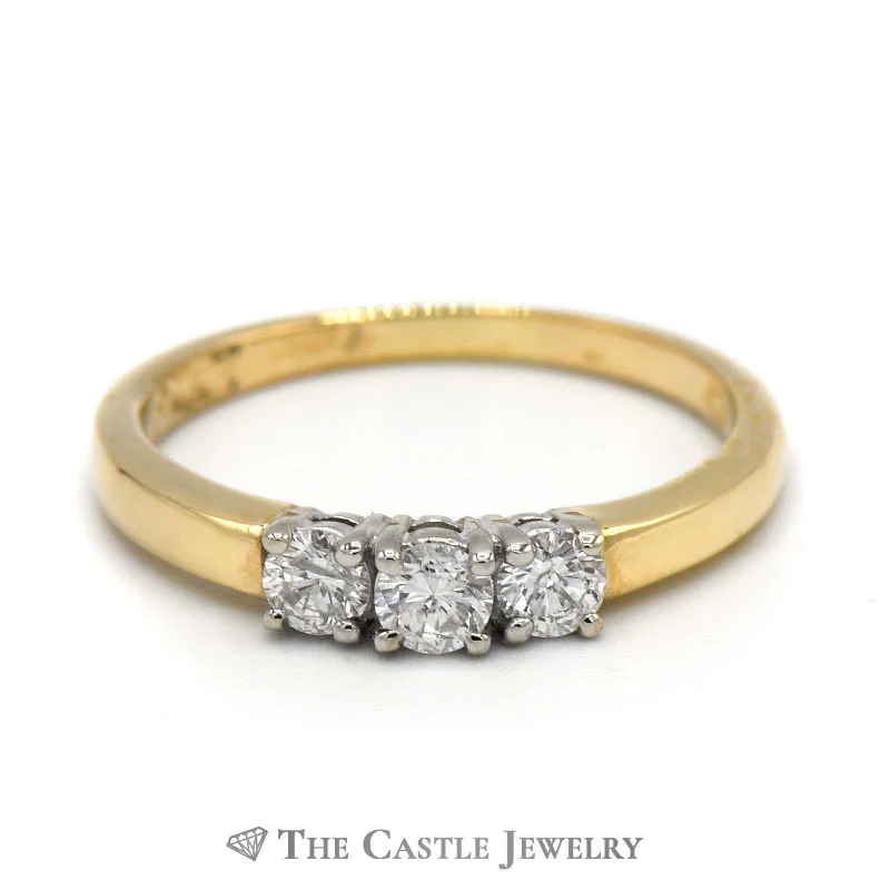 Diamond Ring for Wedding Day-1/2cttw Three Stone Round Diamond Ring in 14k Yellow Gold