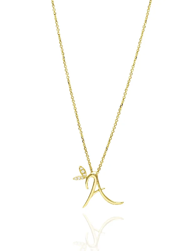 Designer Necklace for Special Occasions-Love Letter Yellow Gold Pendant