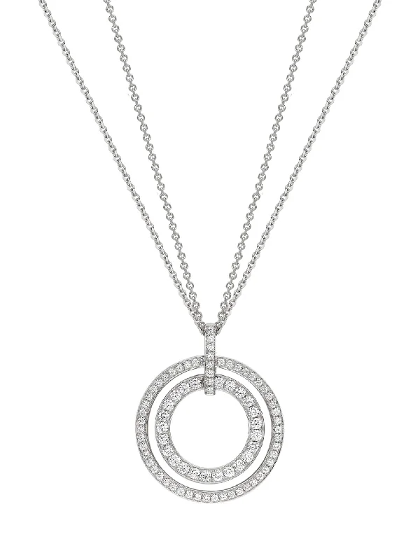 Gorgeous Pearl Necklace-Roulette Large White Gold Double Diamond Pendant